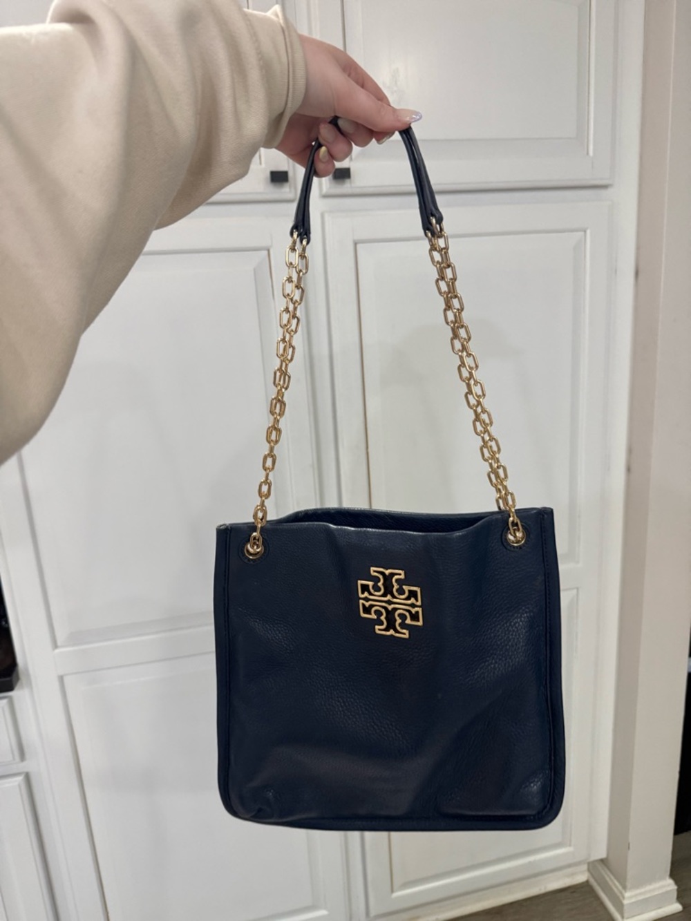 Tory Burch Navy Leather Chain-Handle Shoulder Tote